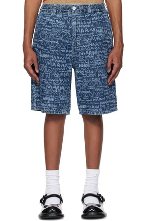 Marni Short bleu en denim à effet délavé et à logos imprimés au laser