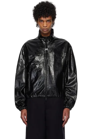 Courrèges Blouson de survêtement de style aviateur noir en vinyle
