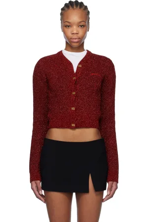 Ganni Cardigan court rouge à fils métalliques