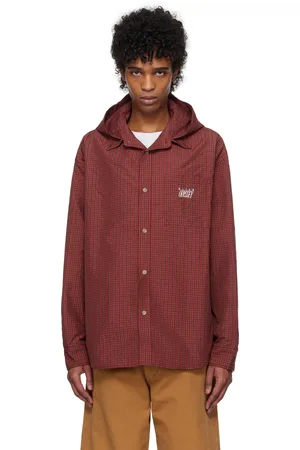 Kijun Chemise rouge à capuche et à carreaux