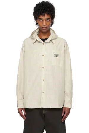 Kijun Chemise blanc cassé à capuche et à carreaux