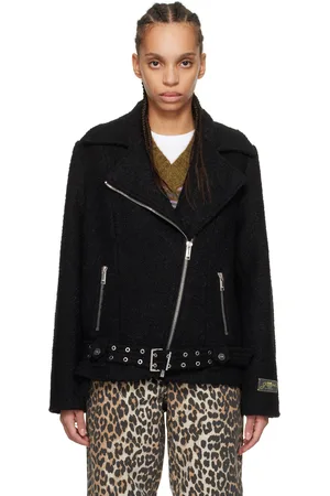Ganni Blouson noir en bouclé de laine