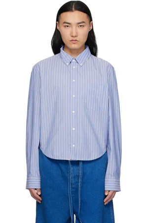 Marni Chemise à manches longues bleu et blanc cassé en popeline à rayures