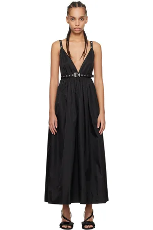 Ganni Robe longue noire en satin duchesse de nylon à ceinture