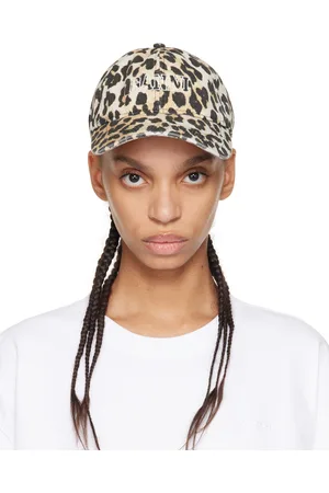 Ganni Casquette beige et noir à motif imprimé