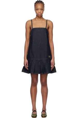 Ganni Robe courte bleu marine en denim à bretelles