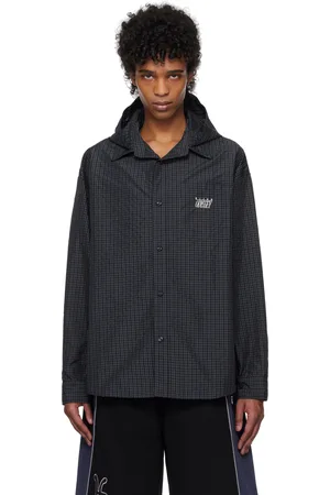 Kijun Chemise bleu marine et noir à capuche et à carreaux
