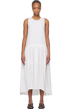 Jil Sander Robe midi blanche à col ras du cou