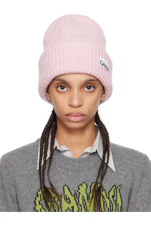 Ganni Bonnet surdimensionné rose en tricot côtelé de laine