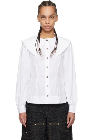 Ganni Chemise blanche en popeline à col à volant