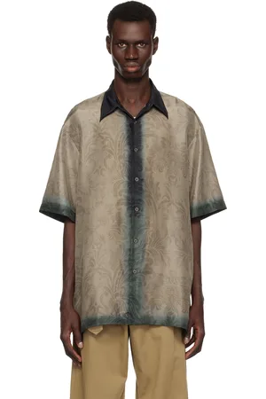 DRIES VAN NOTEN Chemise à manches courtes kaki en soie