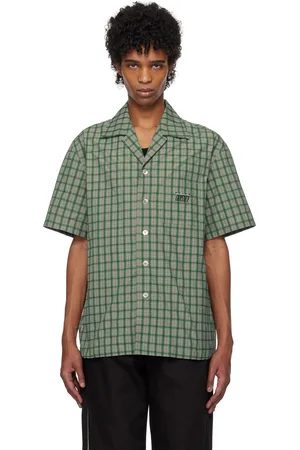 Kijun Chemise à manches courtes verte à carreaux