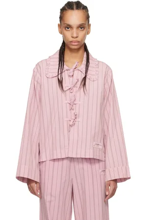 Ganni Chemise de pyjama rose en coton à rayures