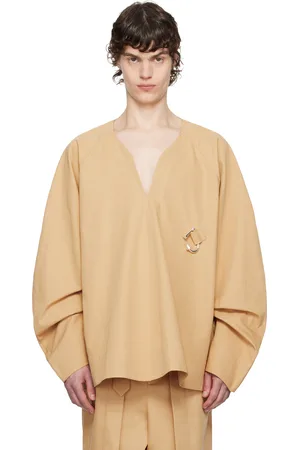 J.W.Anderson Pull surdimensionné beige à col en V et à manches froncées