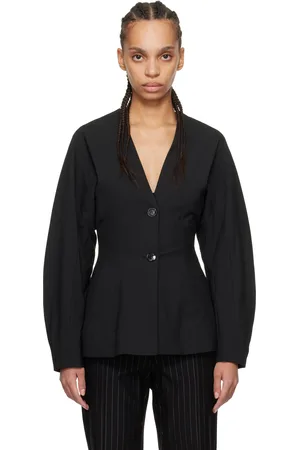 Ganni Veston ajusté noir en viscose et polyester recyclé