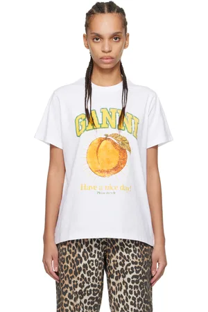 Ganni T-shirt décontracté blanc à image de pêche