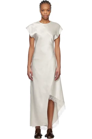 J.W.Anderson Robe midi étagée et asymétrique blanc cassé à garniture en dentelle