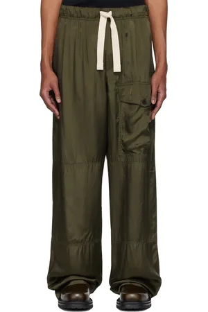 DRIES VAN NOTEN Pantalon cargo kaki en viscose à cordon coulissant