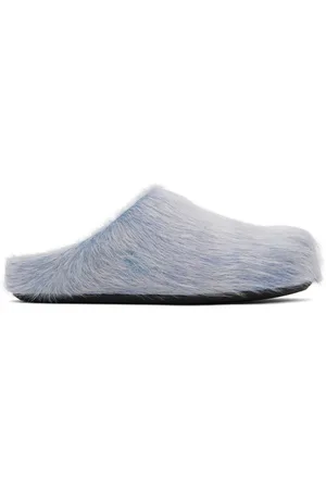 Marni Flâneurs de style sabot Fussbett bleu et blanc en poil de veau