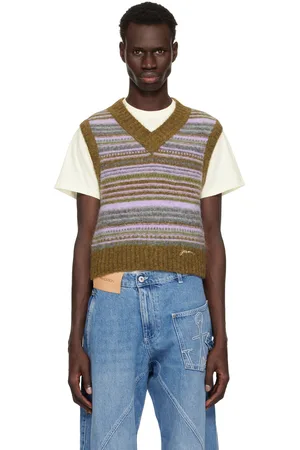 Ganni Gilet multicolore en tricot brossé à rayures