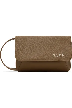 Marni Sac à bandoulière taupe en cuir à logo à effet raccommodé