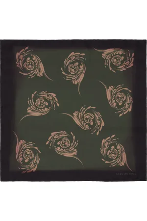 DRIES VAN NOTEN Mouchoir de poche noir et vert en soie