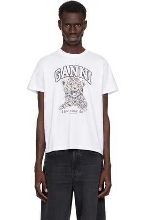 Ganni T-shirt décontracté blanc en jersey à image de léopardeau