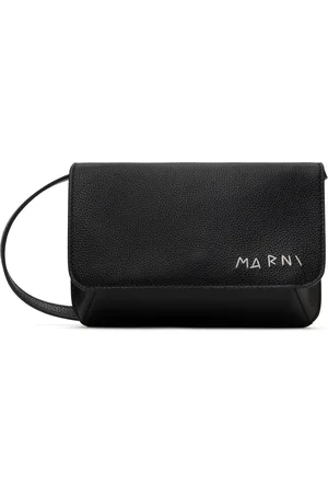 Marni Sac à bandoulière noir en cuir à logo à effet raccommodé