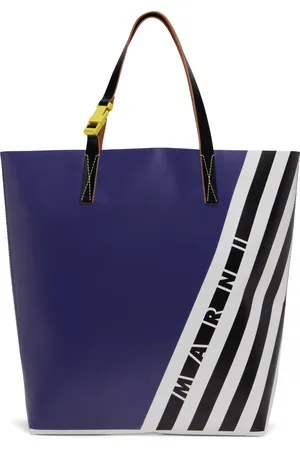 Marni Cabas vertical bleu marine et noir à rayures