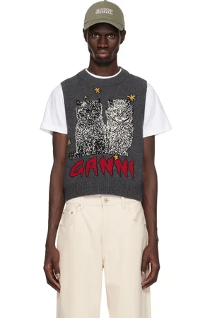 Ganni Gilet gris à image de chats