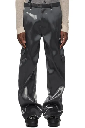 HELIOT EMIL Pantalon cargo gris en lamé à effet métallisé