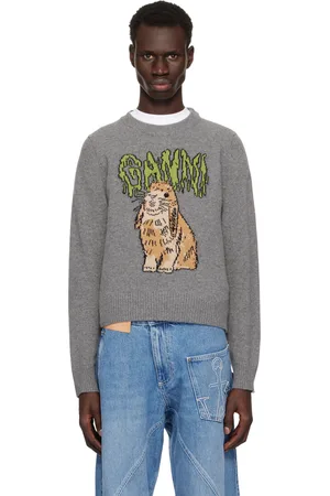 Ganni Pull gris à image de lapin