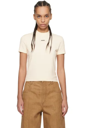 Jacquemus T-shirt beige à écusson en gros-grain