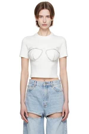 AREA T-shirt blanc à bonnets à appliqués facettés
