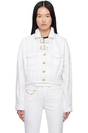 Ganni Blouson blanc en denim à pattes à boucle à ardillon