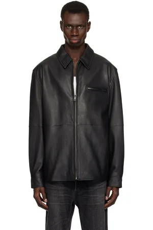 HUGO BOSS Blouson noir en cuir à panneaux