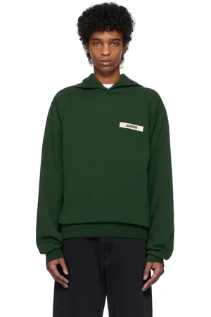 Jacquemus Pull à capuche vert à écusson en gros-grain