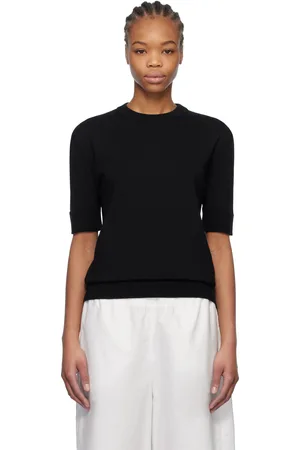 Jil Sander T-shirt noir en laine à col ras du cou