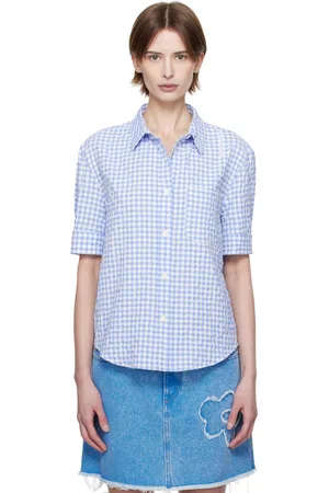 Marni Chemise bleu et blanc en tissu gaufré à carreaux