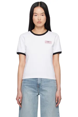 Ganni T-shirt écourté blanc en jersey épais de coton
