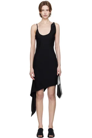 Courrèges Robe midi noire à garniture de style foulard