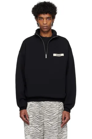 Jacquemus Pull molletonné noir à demi-glissière et à écusson en gros-grain