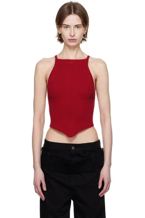 Courrèges Débardeur rouge en tricot côtelé à ourlet pointu