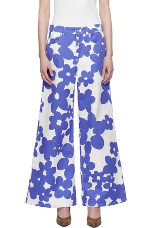 Marni Pantalon bleu et blanc à imprimé Dillies