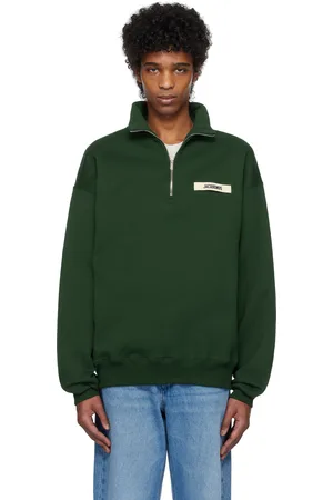 Jacquemus Pull molletonné vert à demi-glissière et à écusson en gros-grain