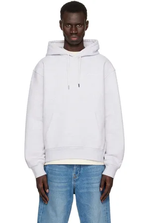 Jacquemus Pull à capuche gris en molleton à logo brodé
