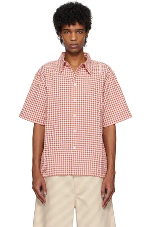 Marni Chemise rouge et blanc en tissu gaufré à motif guingan