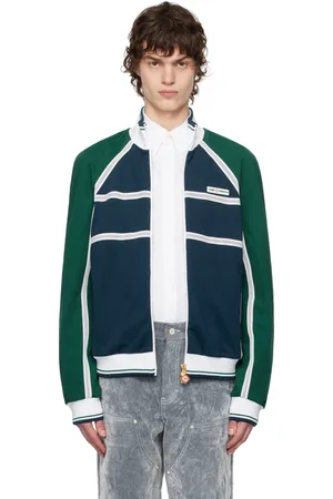 Casablanca Blouson de survêtement bleu marine et vert à garnitures en filet