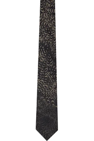 DRIES VAN NOTEN Cravate noir et beige en soie à imprimé Paste Paper