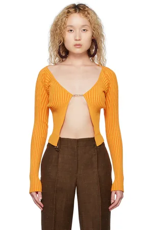 Jacquemus Cardigan long Pralù orange en tricot - Le raphia